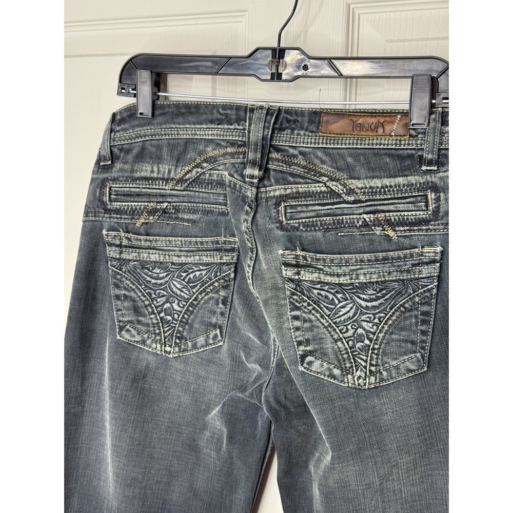 VTG Y2K USA Yanuk Women's 31 Dark Wash Jeans Embroidered Bootcut Flare Low Rise